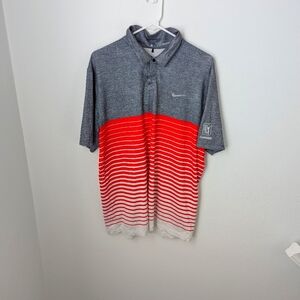 Nike Tiger Woods Collection Men's Gray and Red Striped Polo, Medium